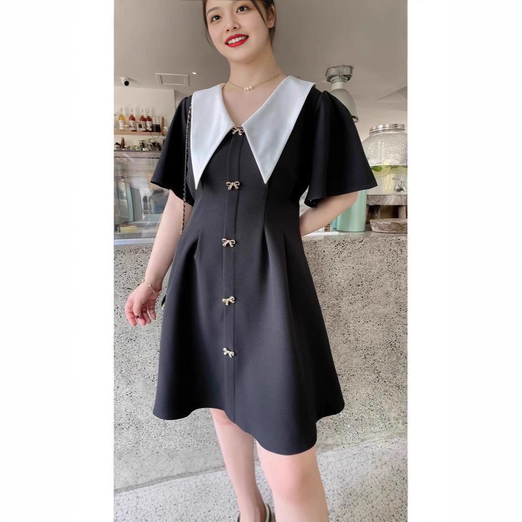 

Платье летнее большого размера в французском ретро-стиле с воротником Питер Пэн, приталенное XXXL