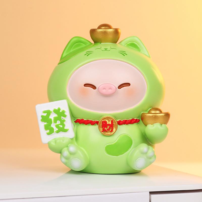Cat Decor Resin Figurine With Wealth Symbols For Home Office Gift Ideas