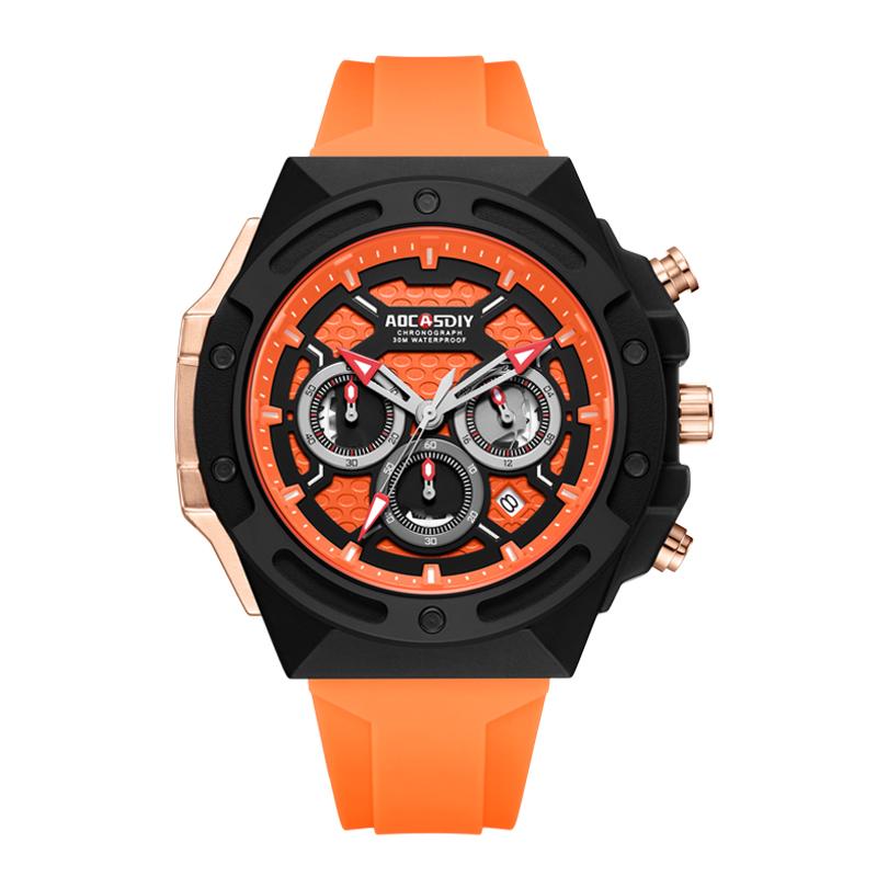 New Fashion Casual Men's Watch Military Multi Function Hollow Waterproof Silicone Strap Quartz Watch Men's Clock High Quality