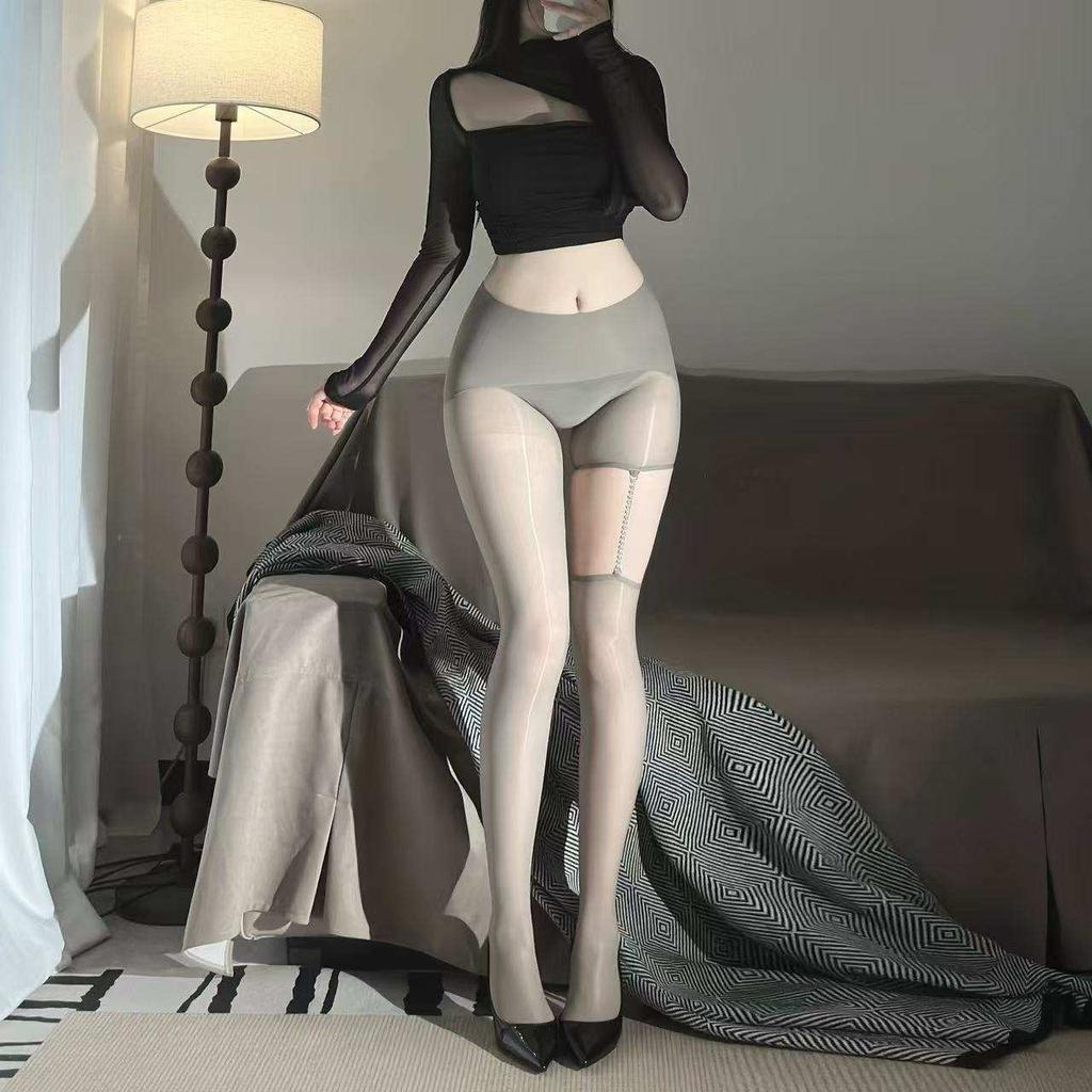 Slim sexy black silk pantyhose black shiny stockings women's tall extended black silk aurora seamless crotch jumpsuit