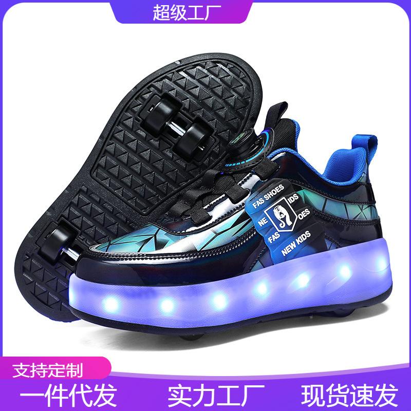 Foreign trade runaway shoes, girls luminous shoes USB charging led light shoes adult pulley shoes spot