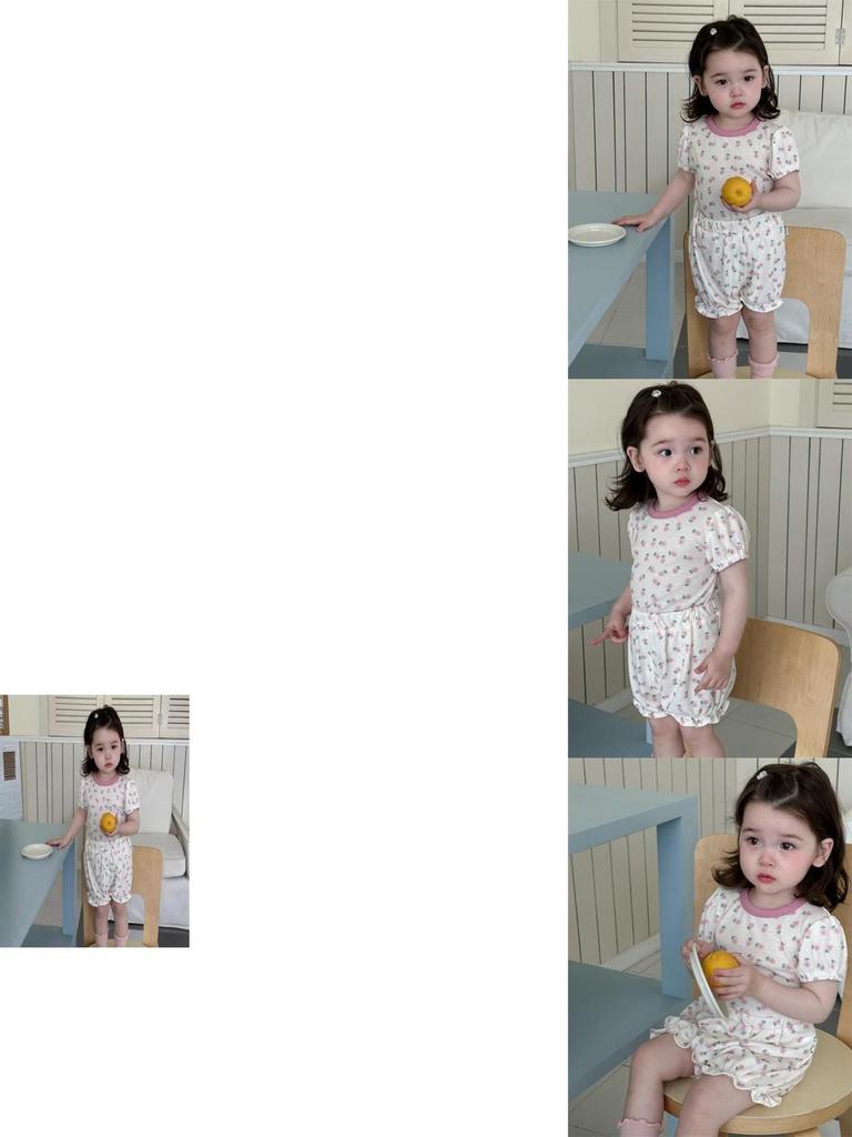 Niedliches Sommer-Pyjama-Set für Mädchen im koreanischen Stil, leichtes Outfit mit floralem Print und Shorts