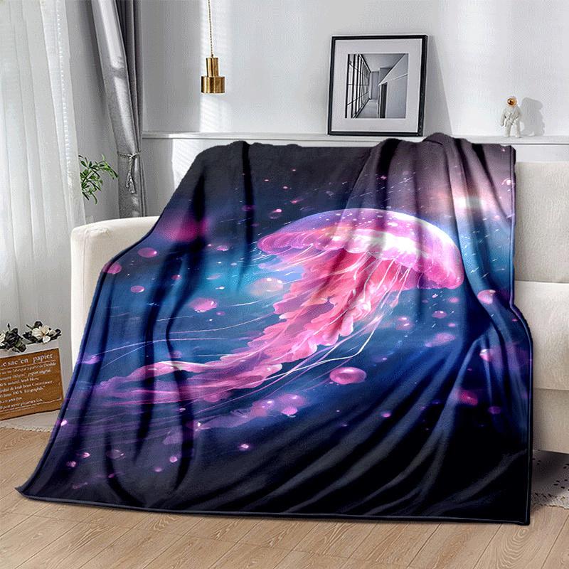 1pc Jellyfish Printing Lightweight Flannel Blanket, Comfortable and Warm Blanket, for Camping Sofa Bed and Couch Office, In All Seasons
