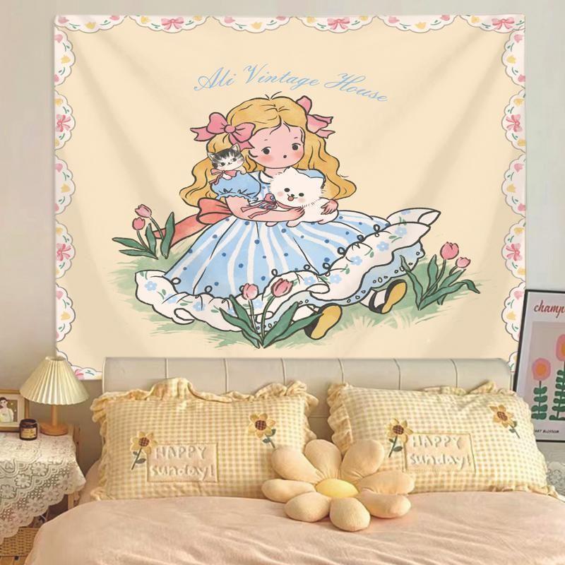 Orange Bottom Simple Cartoon Puppy Tapestry Wall Hanging Home Decor for Bedroom Living Room Dorm Cute Dog Aesthetic