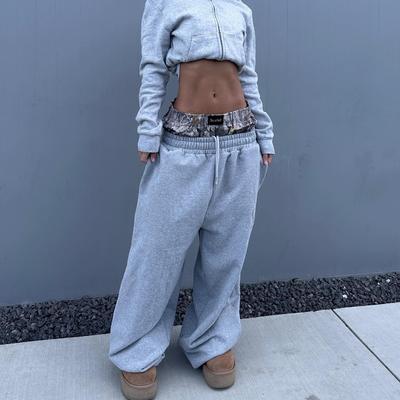Y2K Retro Sweatpants Double Waisted Embroidered Camouflage Pattern Wide Leg Pants Casual Streetwear Unisex Baggy Pants