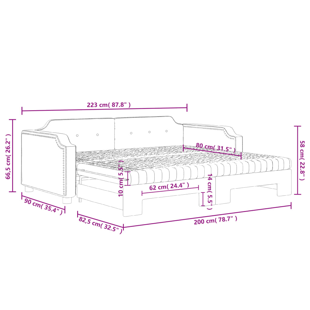 Pull Out Daybed with Mattresses Cream 80x200 cm Fabric
