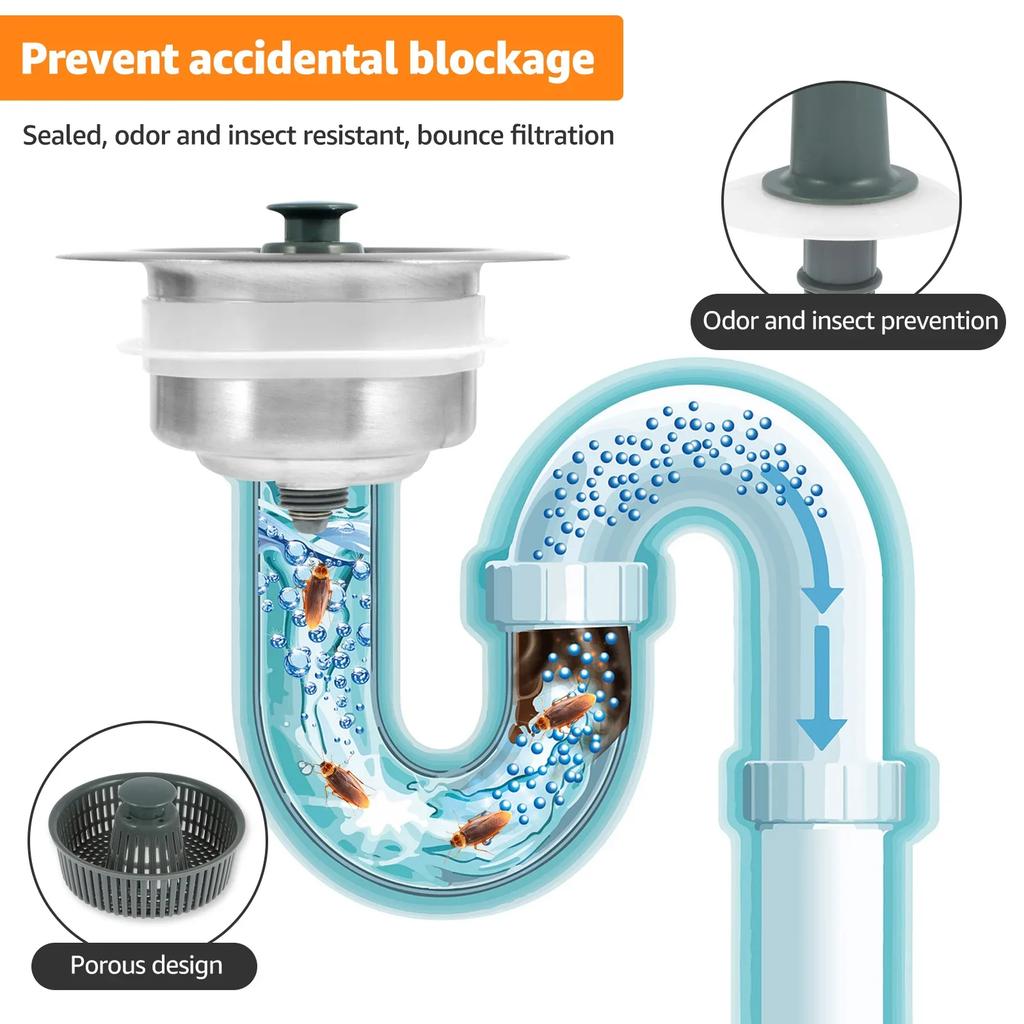 2/4Pcs 3-in-1 Kitchen Sink Sewer Strainer,Basin Sink Stopper Drain Basket Pop Up Anti-clogging Kitchen Sink Accessories