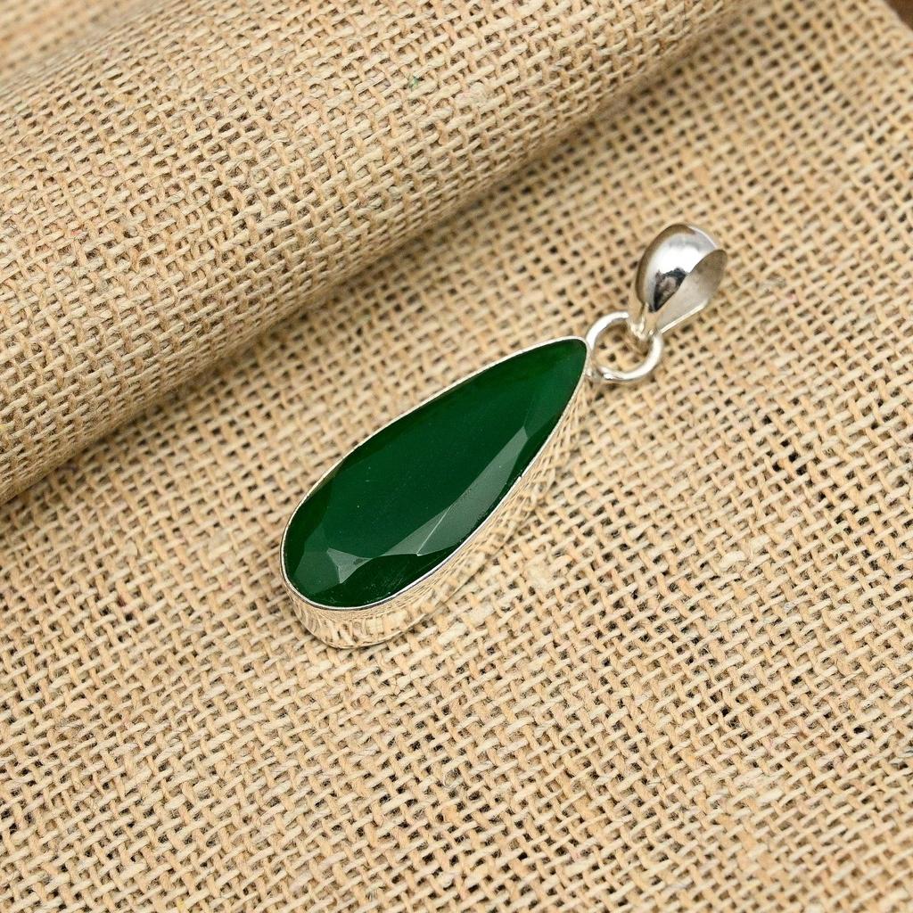 Green Onyx Gemstone 925 Sterling Silver Jewelry Handmade Pendant For Thanksgiving