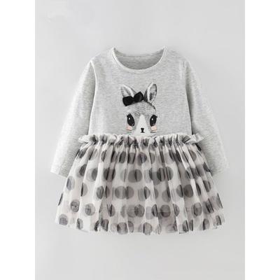 Girls' Dress Baby Autumn Clothing New Style Children's Gray Princess Gauze Dress Baby Fashionable Pure Cotton Long-Sleeved Knitted Dress