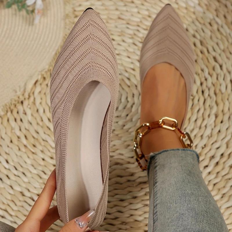 Dámské ploché boty se špičatou špičkou Jednobarevné Pletené slip-on boty Ležérní Prodyšné ploché boty Dámské ploché mokasíny Pohodlné dámské boty