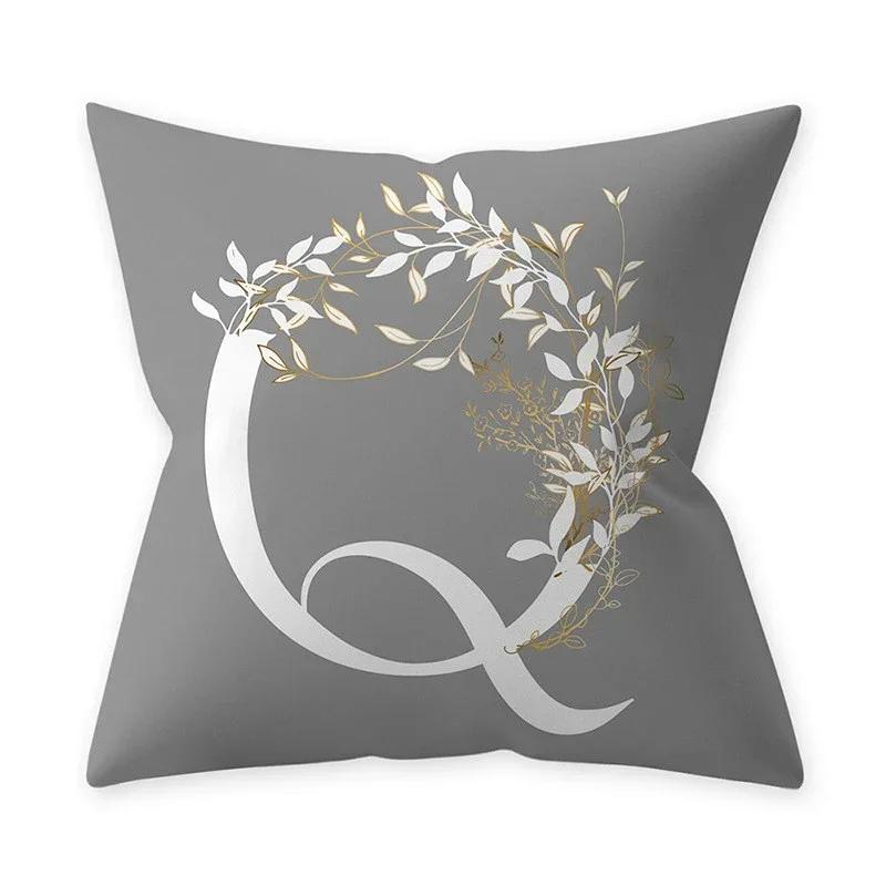 Grey Alphabetic Cushion Cover Polyester Cushion Cover Flowery Print Sofa Decoration Cushion  Home Decor Pillow Cover 45x45cm