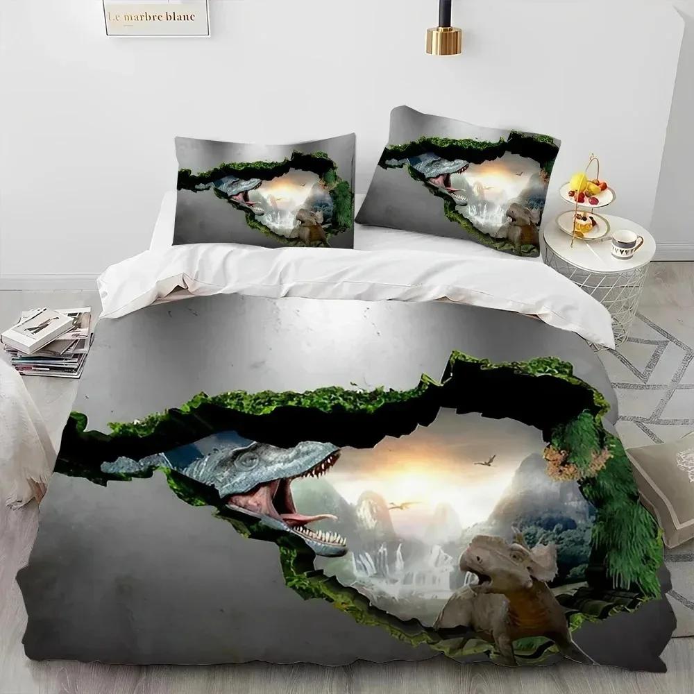 3D Cartoon Dinosaur Illusion Comforter Bedding Set,Duvet Cover Bed Set Quilt Cover Pillowcase,Queen Bedding Set For Boys Gift
