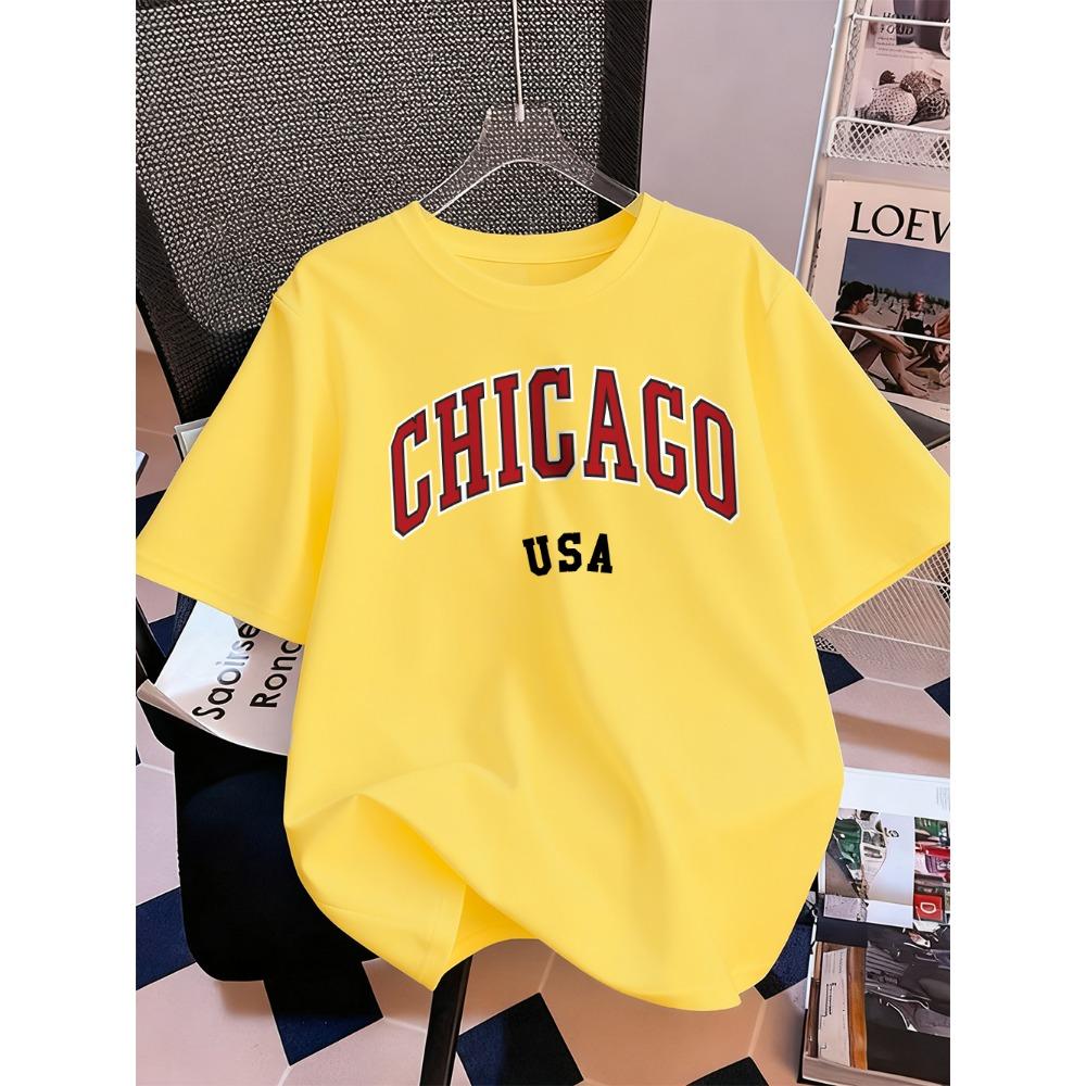 Chicago Usa Letter Printing T-Shirt Women Summer Short Sleeve Tops Comfortable Soft O-Neck T Shirt Casual Womans Clothes