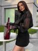 Black Mesh Turn-Down Collar Puff Sleeve Women's Shirt - 2025 New European & American Autumn Fashion