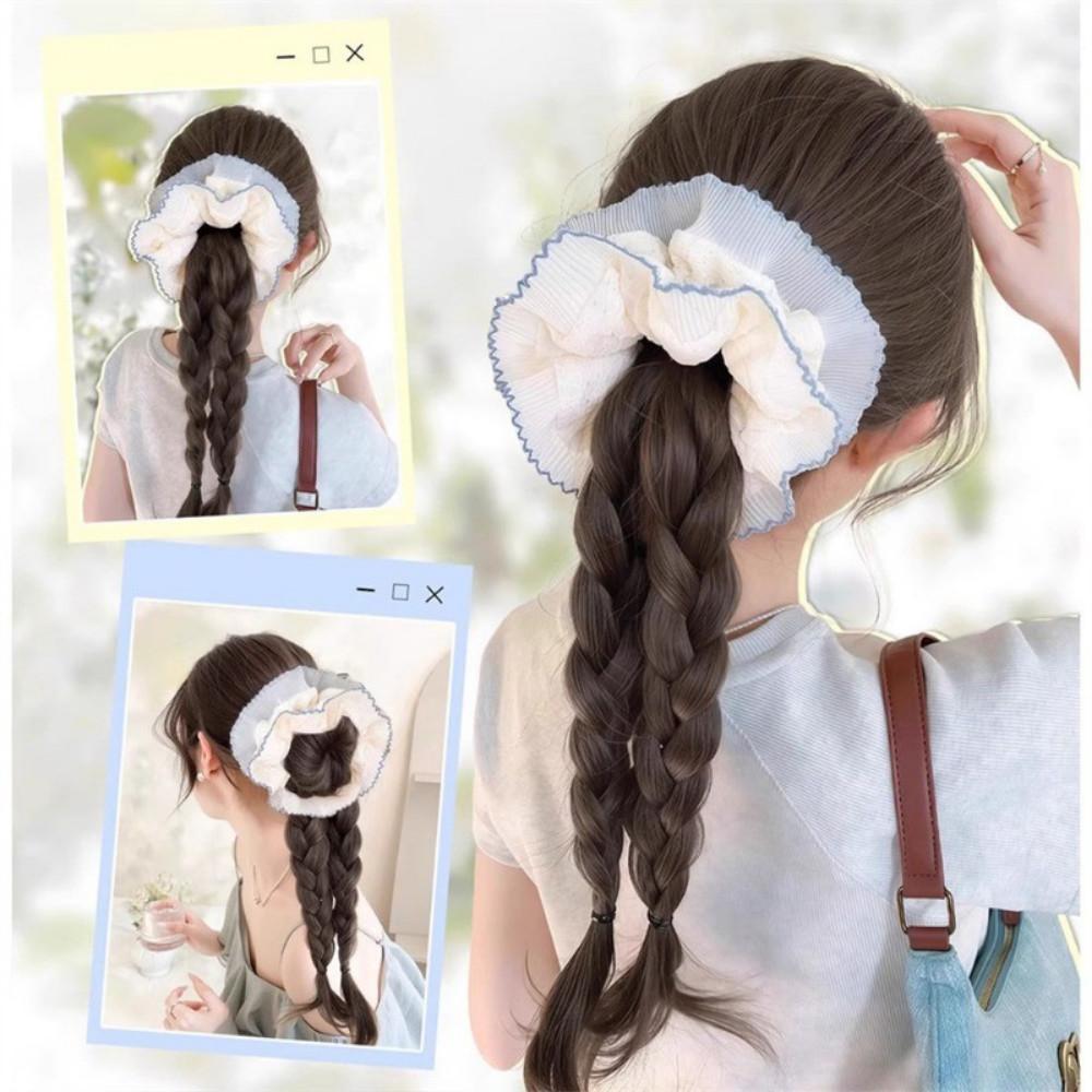 40cm Double Twist Braid Synthetic Wig Sweet Bubble Large Intestine Hairband Girls' Daily Simulation Ponytail