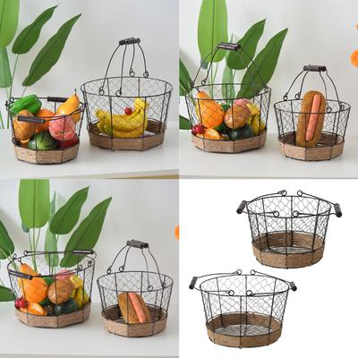 Französische Landhausstile Eisen Obst- und Gemüsekorb mit abnehmbarem Bananenhalter zur Heimdekoration für den täglichen Gebrauch