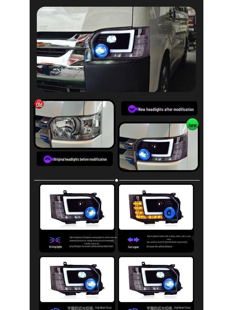 LED Projector Headlights with Flowing Turn Signals for 2005-2018 Toyota Hiace
