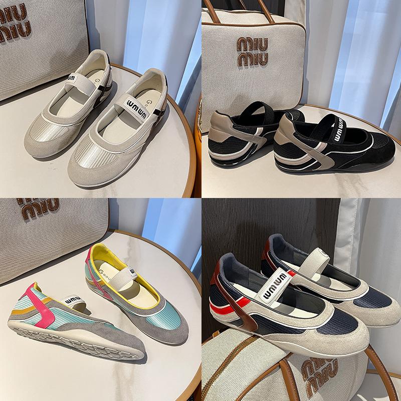2025 New Spring and Summer Leather Mesh Color Matching Flat-soled Single Shoes Women's Round Head and One Pedal Casual Mary Jane Shoes Women