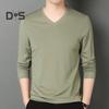 Men Fall Spring Top V Neck Long Sleeves Pure Color Slim Fit Thin Pullover T-shirt Daily Wear Sport Homewear Clothes