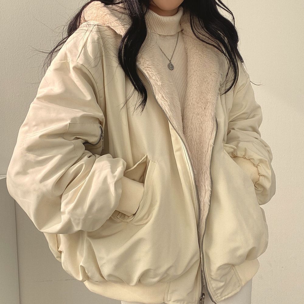 Winter Two Sided Plush Cotton Jacket for Women Loose Hooded with Thick Plush Coat for Women