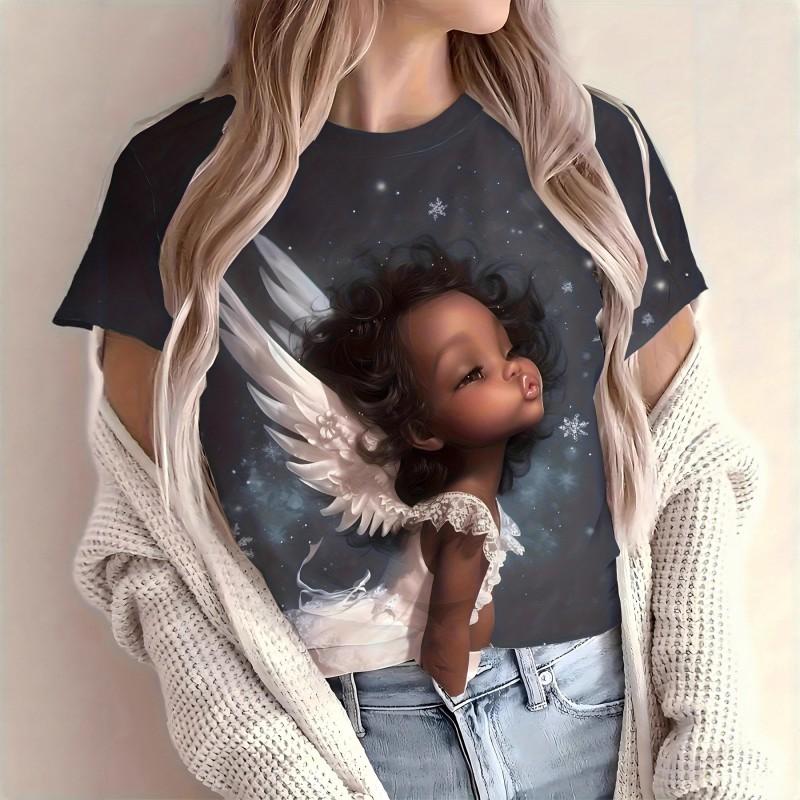 Casual Loose Fit Round Neck Short Sleeve T-Shirt With 3D Dog Print Women Men 2025