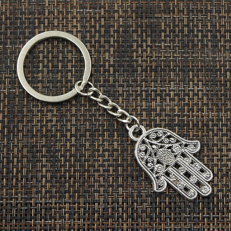 Fashion 30mm Key Ring Metal Key Chain Keychain Jewelry Antique   Plated Hamsa Palm Hand Protection 42x28mm Pendant