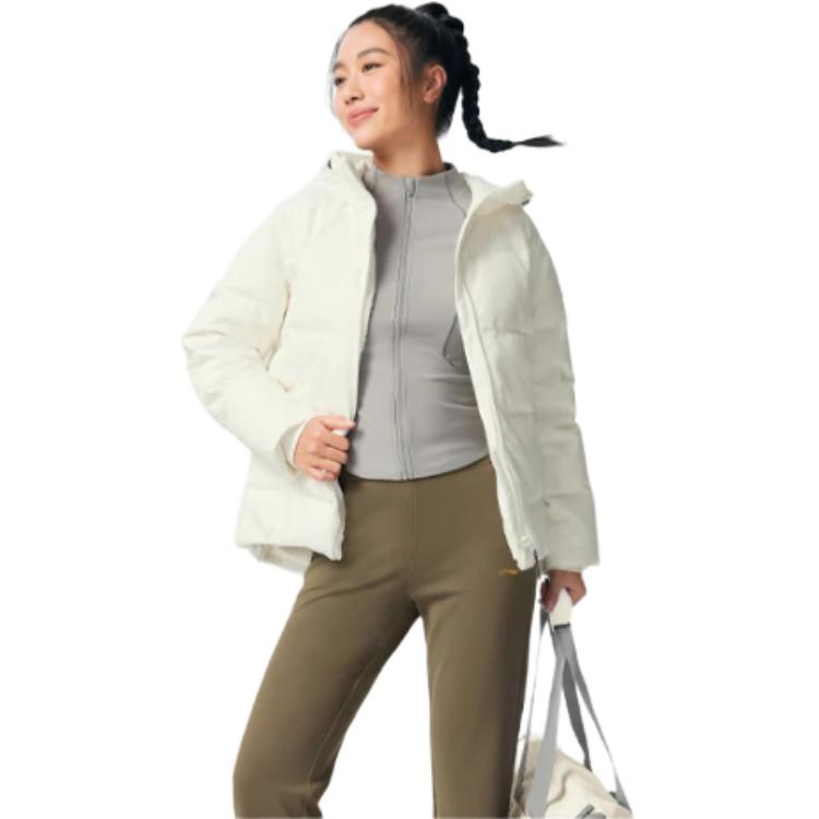 Li-Ning Fitness Series Hooded Zipper Solid Color Warm Down Jacket Women Outerwear AYMV198-4