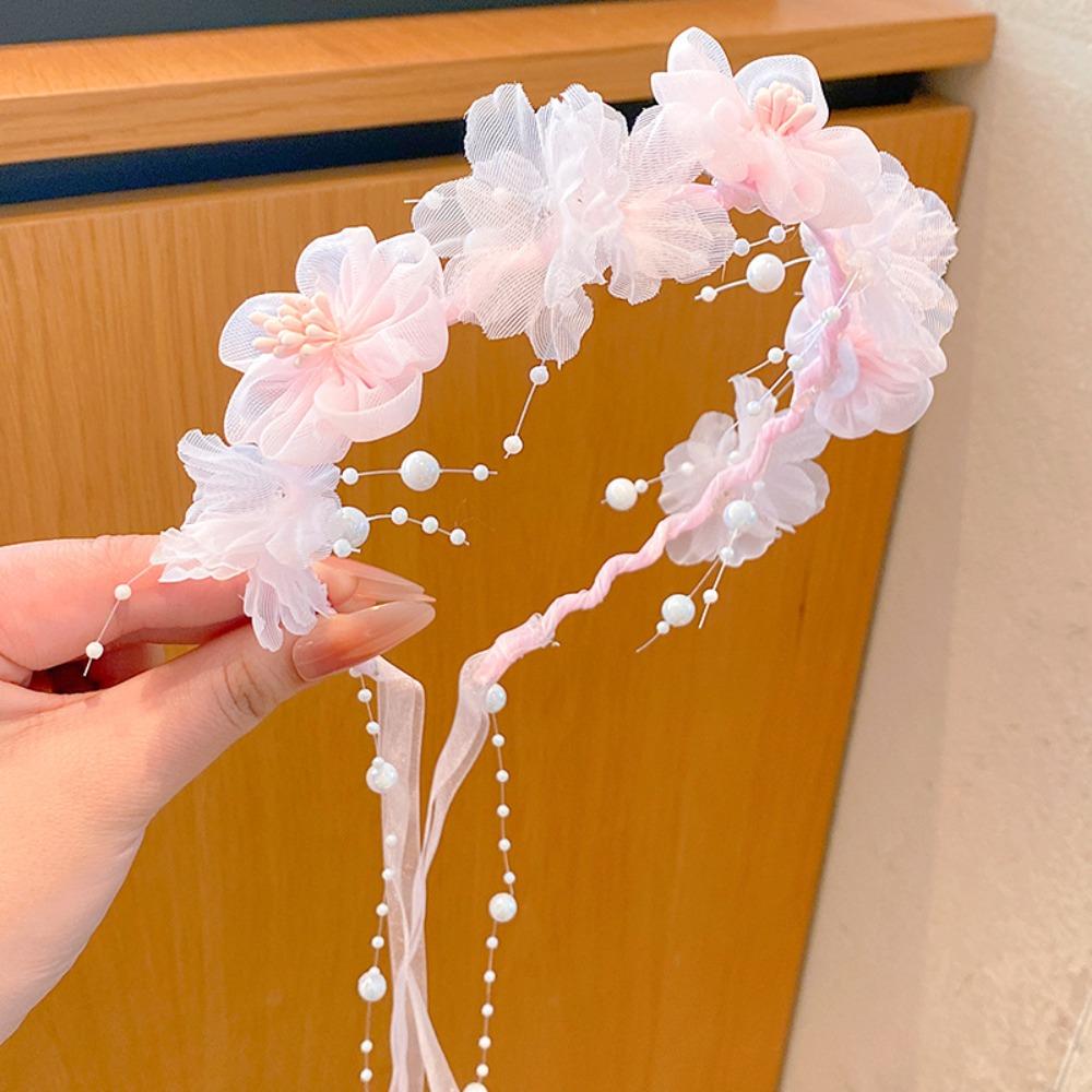 Sweet Hanfu Headdress Elegant Floral Crown Hairband Temperament Children Flower Headband  Party