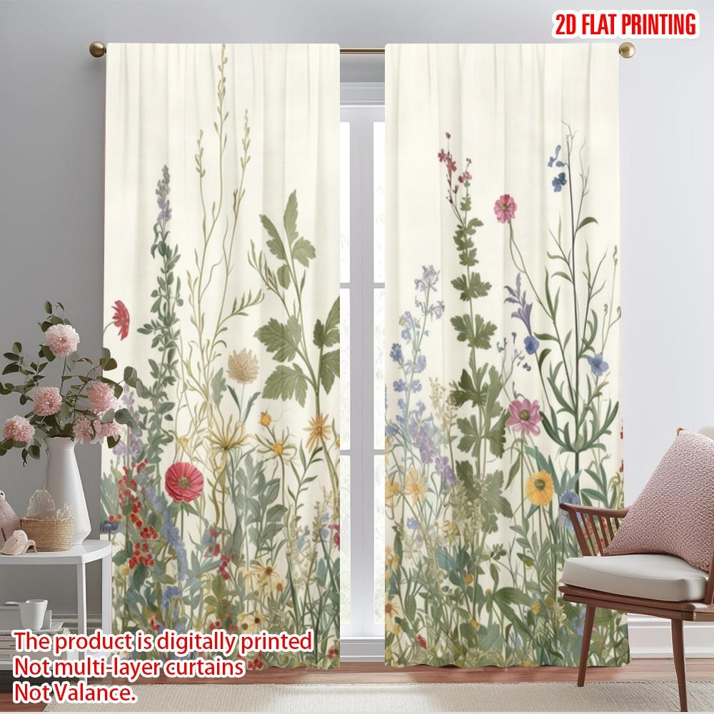 

2 шт., 2D печать на плоскости Популярные шторы Сад полевых цветов Универсальная полиэстеровая ткань (без удилища) Уличные украшения для 52.50×116.00 CM 2pcs