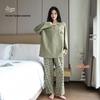 Women's Plus Size Pure Cotton Embroidered Long Sleeve Pajama Set for Home and Outdoor Wear