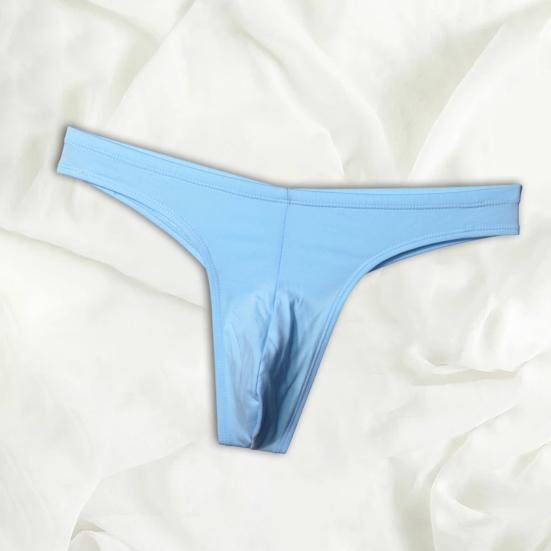 Men Thong Low-rise Elastic Waistband U-Convex Briefs Solid Color Thin Seamless Sport Style Panties Daily Wear