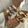 Exaggerated Metal Smooth Thread Stacked Bracelet, Personalized Retro Geometric Hexagonal Mirror Bracelet