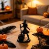 3D Printed Witch Statue Halloween Cauldron Figurine, Spooky with Black Pot, Fantasy Table Ornament Gothic Small Desktop for Tabletop Mantel