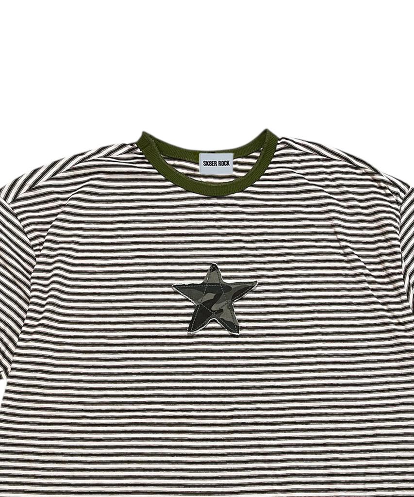SK8ER ROCK Star Stripe Ringer T-Shirt ((Khaki))