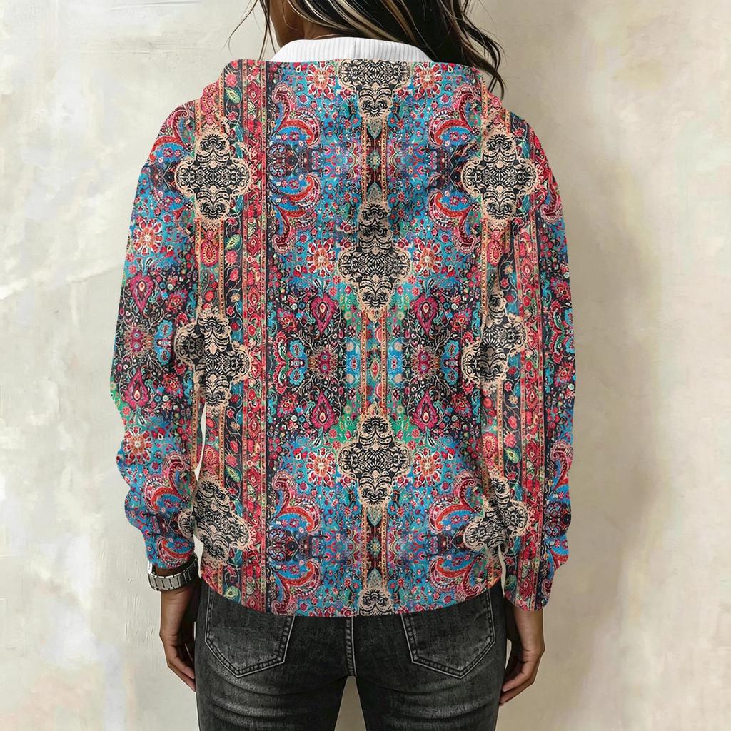 Women's Retro Print Long Sleeve Pullover Hoodie with
