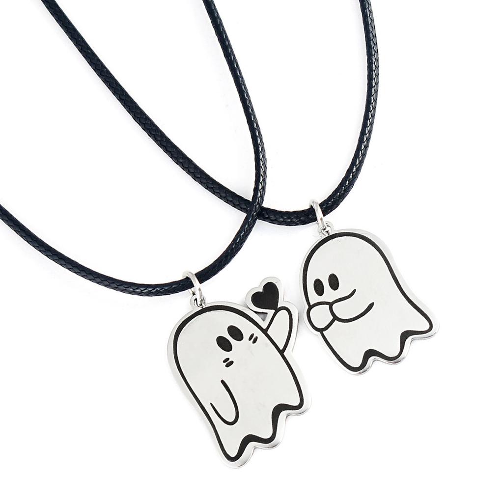 2pc Halloween Jewelry Cute Ghostes Couple Necklace for Women Men Friendship Gift