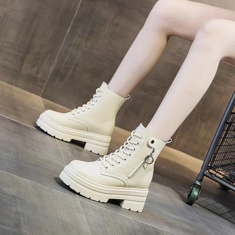

Spring Autumn Shoes Women Modern Boots Genuine Leather High Heels Party Women Ankle Boots Single Square Heels 7cm DX1890 39