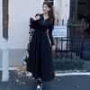 French Hepburn Style Black Long-sleeved Knitted Dress Women's Spring New Design Zipper Slim Dress