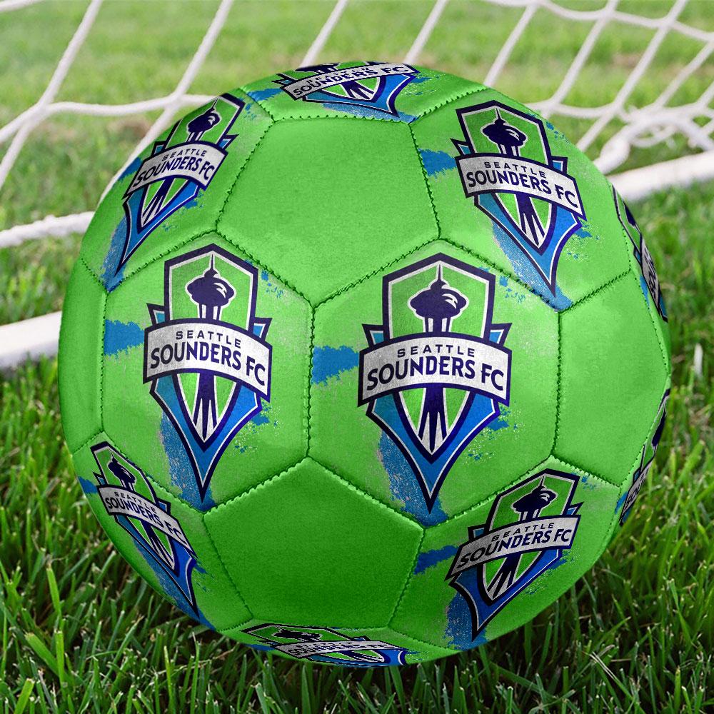 FC Seattle Sounders Size 5 Soccer Ball, Machine-Stitched PVC, Durable & High Bounce, All Ages Fit, fan merchandise, matches & outdoor use.