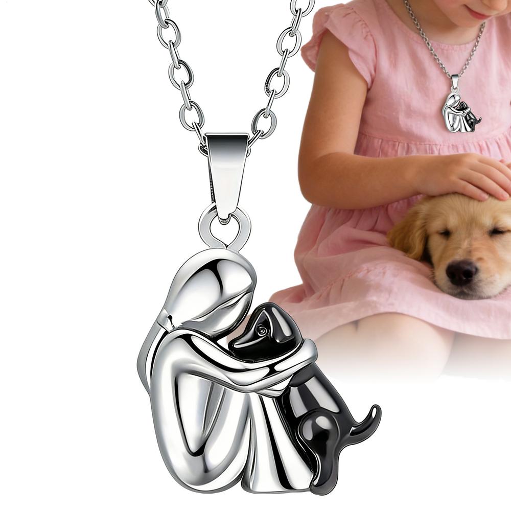 

3D Adjustable Dog Necklace Cute Two Tone Color Girl Hugged Dog Necklace Fashion Women and Pet Pendant Jewelry Accessories чёрный