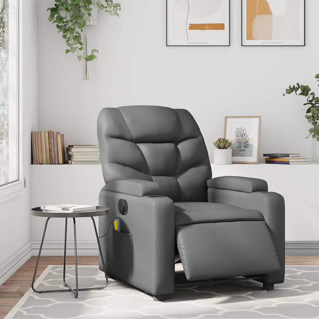 Electric Massage Chair Grey Synthetic Leather
