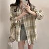 Korean Style Women's Plaid Shirt Top Plaid Shirt Loose and Versatile Thin Shirt Jacket