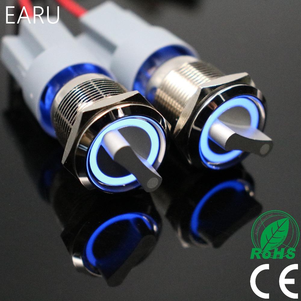 EARU 19mm Waterproof Stainless Steel DPDT Illuminated Metal Selector Switch 2/3 Position Push Button Switch Rotary Switch LED