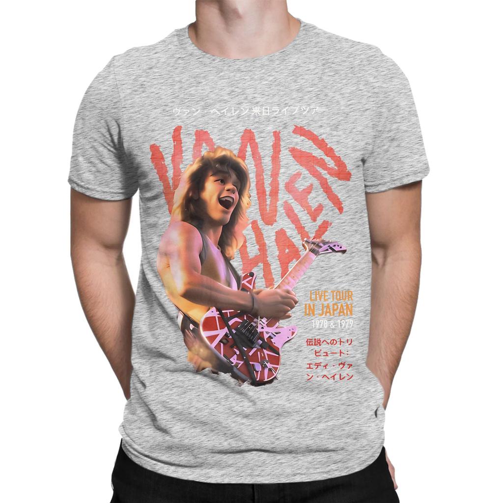 Eddie Van Halen Live Tour In Japan Striped Funny 100 Cotton Tshirt Van Halen Tops Tees For Unisex