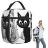 Vintage Black Cat And European Street Scene Insulated Lunch Bag for Women Children Leakproof Food Boxes Thermal Lunch Box Tote