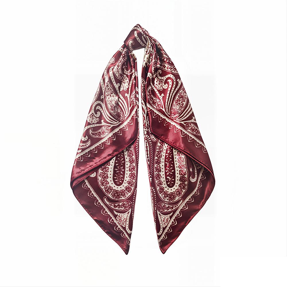 90cm Women's Cashew Silk Scarf: European-American Retro Paisley Print Headscarf