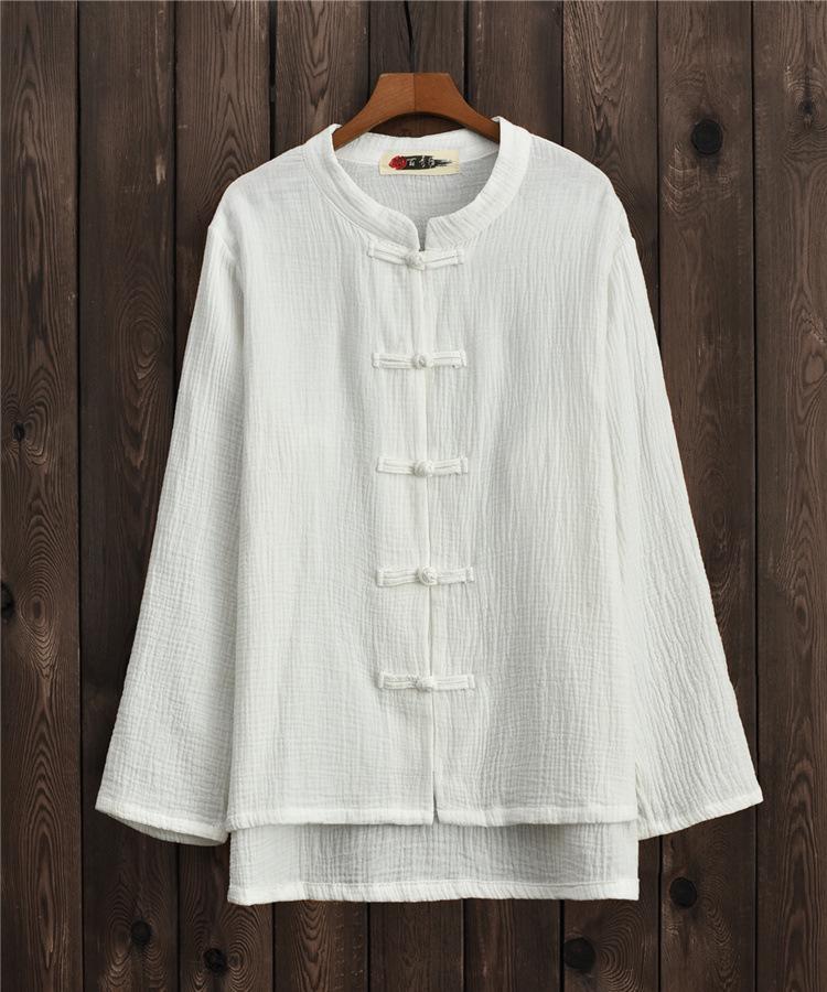 

2026 Spring Women s Cotton Linen Retro Zen Stand Collar Frog Button Cardigan Shirt Jacket One Size
