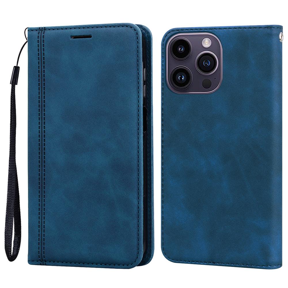 For iPhone 16 Pro Case Business Style Magnetic Closure Leather Phone Cover with Strap