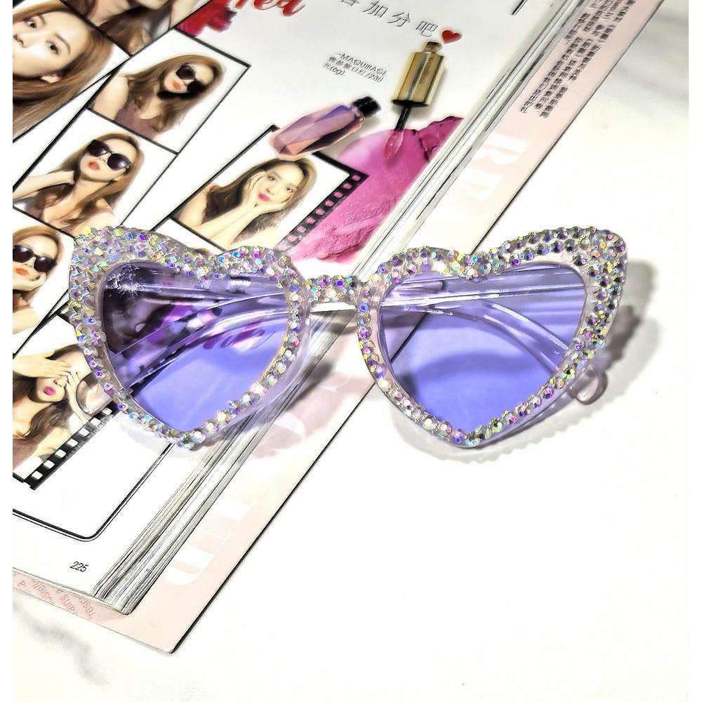 Women Sun Glasses Uv400 Rhinestone Sunglasses Heart Shaped Sunglasses Festive Eye Sunglasses For Parties Daily Outings Light