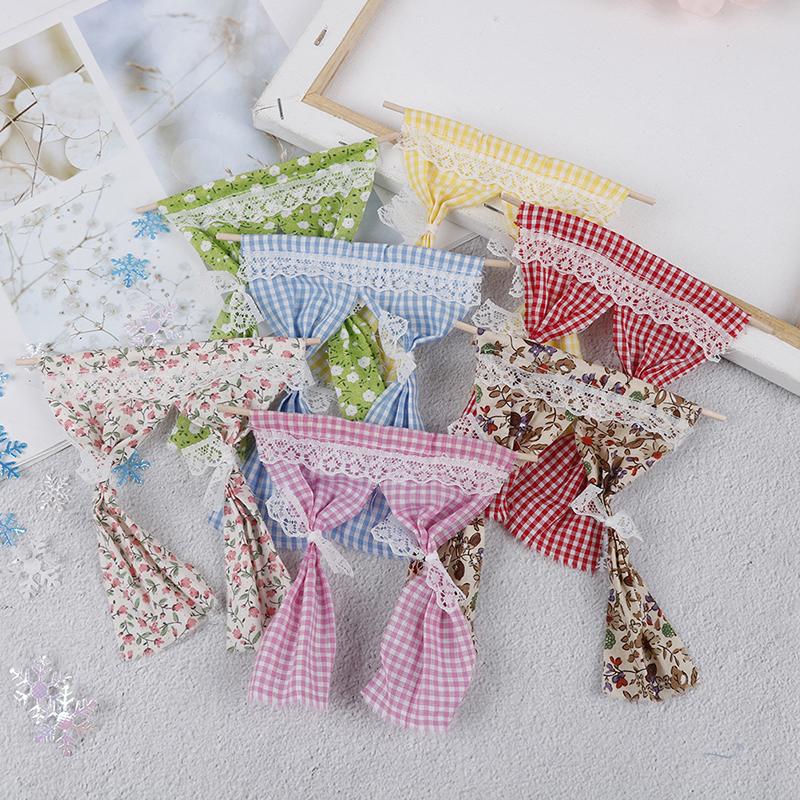 Dollhouse Miniatures Lace Pink Curtain For 1/12 Scale Dollhouse Furniture Decor
